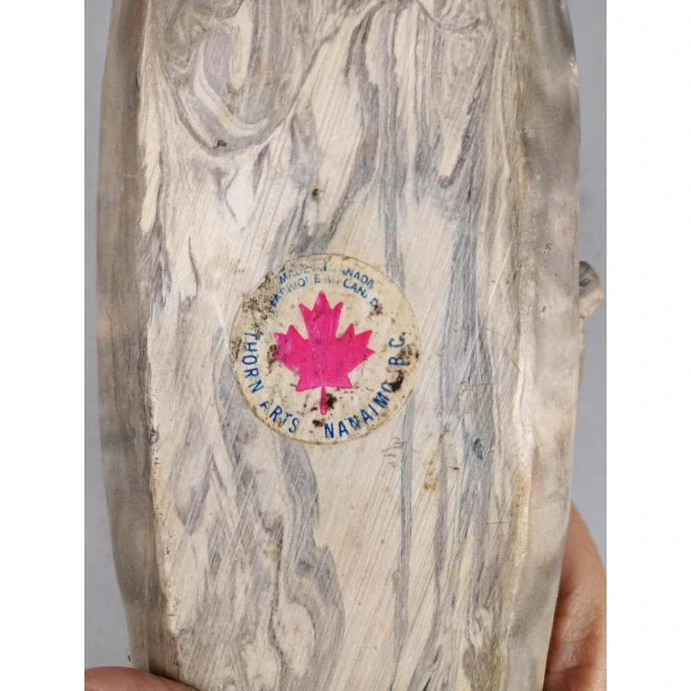 Vintage Canadian Inuit Hand Sculpted Stone Native American Canoeing 12.5